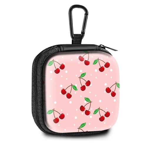 Square Data Cable Earbud Charger Coin Storage Bag Shockproof and Drop-Proof EVA Material Compatible with AirPod(Cute Pink Cherry) - color: Cute Pink cherry