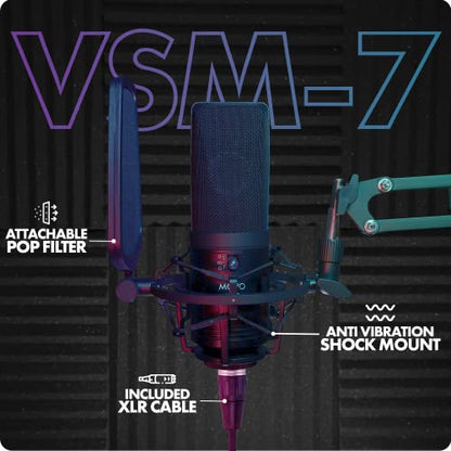 Movo VSM-7 Large Diaphragm, Multi-Pattern Studio Condenser Microphone with Shock Mount, Pop Filter, and XLR Cable - Studio Microphone for Music, Vocals, Podcasting, Gaming, Streaming and More