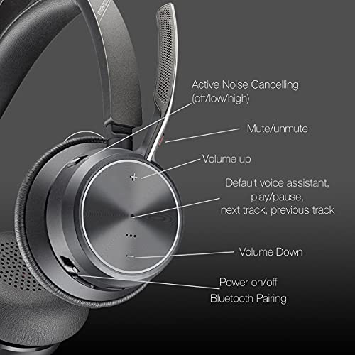 Poly Voyager Focus 2 UC Bluetooth Wireless Headset, USB-C, Pairs to Both Laptop and Cellphone for Work Calls Video Meetings- Compatible with Teams, Zoom, RingCentral, 8x8, Global Teck Microfiber - color: w/o stand-USB C, style: Focus 2-Standard