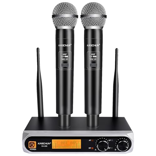 Wireless Microphone System, Fixed Frequency, Dual UHF Handheld Microphones, 200ft Long Range, Plug & Play, Cordless Microphone for Singing, Karaoke, DJ, Church, Wedding, Home KTV