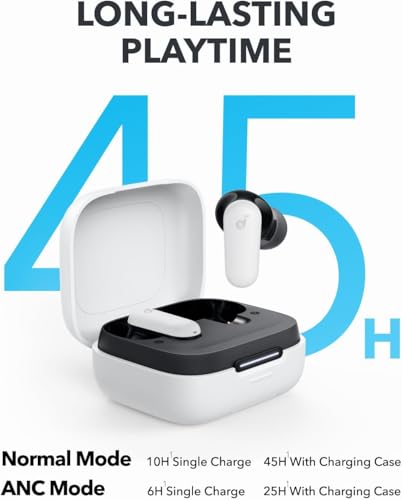 Soundcore P30i by Anker Noise Cancelling Earbuds, Hands-Free Viewing | Strong and Smart Noise Cancelling, Powerful Bass, 45H Playtime, 2-in-1 Case and Phone Stand, IP54, Bluetooth 5.4 - color: White
