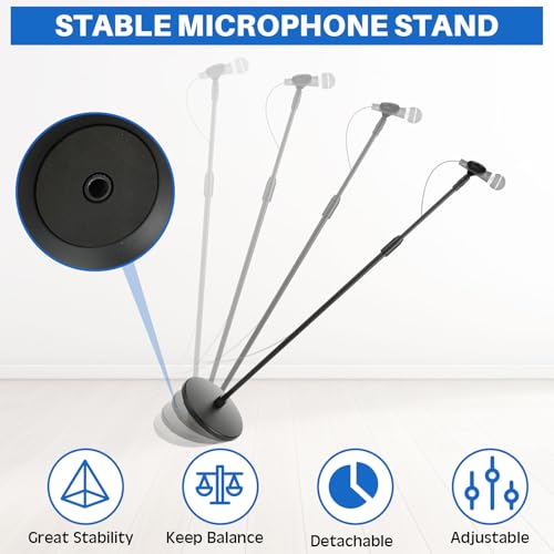 Relaxweex 4 Pcs Tripod Microphone Stand Kit for Bands & Studios Boom Arm Floor Mic Stand Adjustable Height 31.5-67 inch with Weighted Round Base, 4 Carrying Bag and 8 Mic Clips for Karaoke Church
