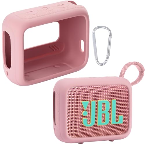 for JBL Go 4 Waterproof Bluetooth Speaker Silicone Cover, Pink | Snug Fit, Portable Carabiner Clip, Shock Absorption, Drop Protection, Travel Lightweight Design, Protective Skin Case - color: Pink Case