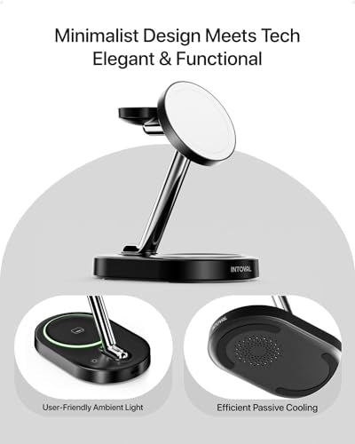 Charging Station for MagSafe Charger,Wireless Charging Station for iPhone MagSafe Charger,Intoval 3 in 1 Fast Magnetic Stand for iPhone 16/15/14/13 Apple Watch 10, Airpods. (Black) - color: Black