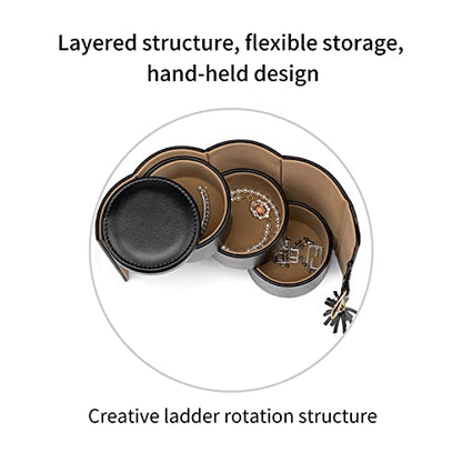 VLANDO Travel Jewelry Organizer, 3 Tier Roll Up Design, Hard Shell Storage | Stepped Sections Compartments Keep Jewelry Visible, Soft Lining Protect Pieces, Snap Closure, Travel Gift for Women Girl - color: Black