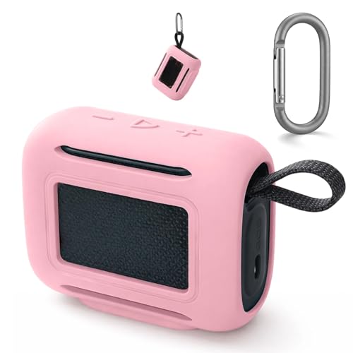 Silicone Cover Case for JBL Go 5 Bluetooth Speaker, Portable Speaker Travel Case Protective Cover Sleeve with Carabiner for JBL Go 5, Dustproof, Shockproof and Scratch-resistant (Pink) - color: Pink