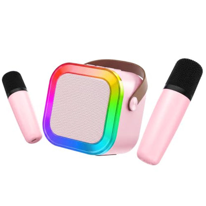Mini Karaoke Machine for Kids Girls Boys - Birthday Gifts for Ages 4 5 6 7 8+ Year Old - Portable Bluetooth Speaker with 2 Wireless Microphone - Kids' Instrument Accessories - Rose Gold - style: Rose Gold