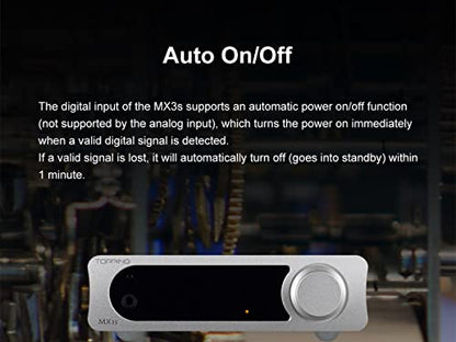 Topping MX3S DAC Amplifier Support Bluetooth Input 62W*2 Merus Class D 700mW*2 HPA Power Auto On/Off with Remote Control (Silver) - color: Silver