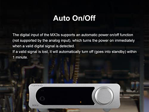 Topping MX3S DAC Amplifier Support Bluetooth Input 62W*2 Merus Class D 700mW*2 HPA Power Auto On/Off with Remote Control (Black) - color: Black