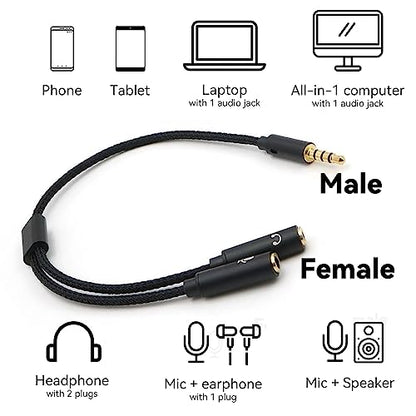 TRRS to TRS Adapter Splitter - 3.5mm 1/8" Audio Splitter Cable | TRRS Male to 2 TRS Female Cable Adapter, Aux Cord for iPhone Android Laptop Microhopone Earphone Speaker, Headphone Adapter