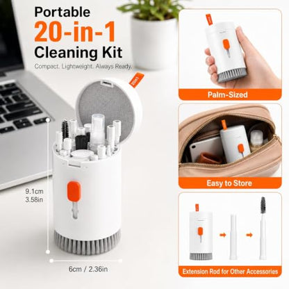 Keyboard Cleaning Kit, 20 in 1 Electronics Cleaning Kit with Retractable Brush and 2.5ml Mist Spray, Multi-Tool for iPhone, AirPods, MacBook, iPad, Headphones, Camera Lens, Computer, Monitor and TV