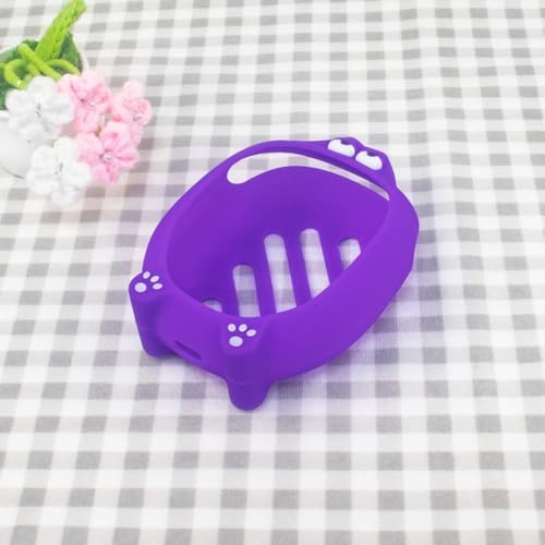 Soft Silicone Case for JBL CLIP5 Bluetooth Speaker Protective Cover Anti-Slip and Anti-Fall Fun Design with Paw Prints & Eyes Solid-Color Protector Sleeve (Purple) - color: Purple