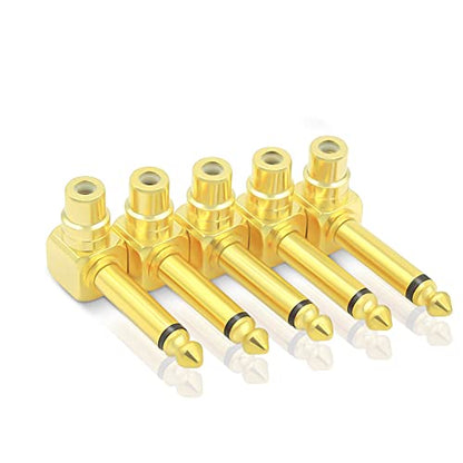RCA to 1/4" Audio Adapter, 90 Degree 6.35mm Mono Plug Male to RCA Female Connectors (6Pack) - size: RCA to 1/4" Adapter-6Pack