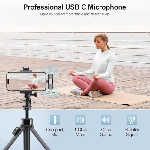 2026 PL9 Professional Wireless Lapel Lavalier Mic for USB-C Devices | iPhone/Android, 12-Hour Battery, 65ft Range, 1-Click Mute, Crisp Audio for TikTok, YouTube, Live Streaming, Recording