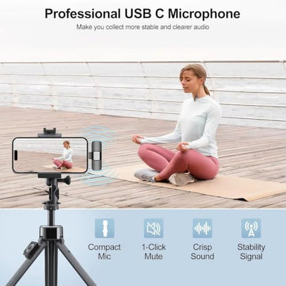2026 PL9 Professional Wireless Lapel Lavalier Mic for USB-C Devices | iPhone/Android, 12-Hour Battery, 65ft Range, 1-Click Mute, Crisp Audio for TikTok, YouTube, Live Streaming, Recording