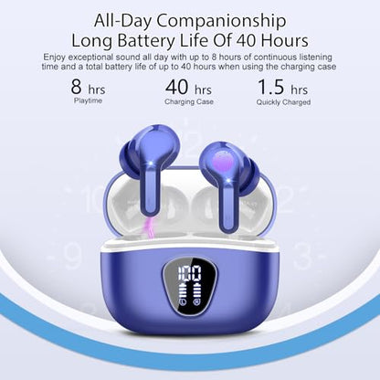 Wireless Earbuds, Bluetooth 5.4 Headphones HiFi Stereo, Bluetooth Earbuds | With ENC Noise Cancelling Mic, IP7 Waterproof in Ear Earphones, 48H, LED Display Ear Buds for Pad Phones Workout Sports, Blue - color: Blue