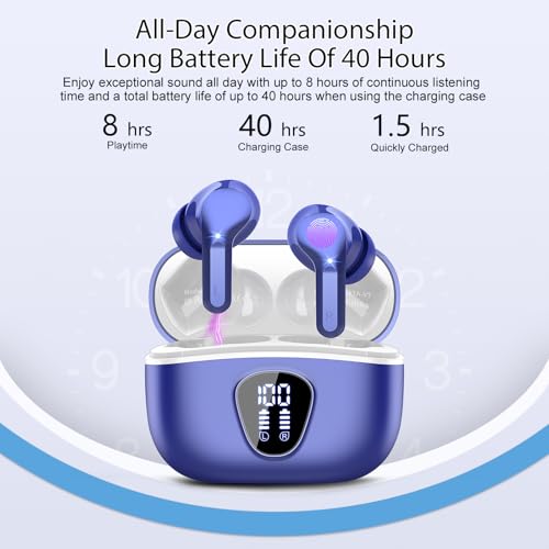 Wireless Earbuds, Bluetooth 5.4 Headphones HiFi Stereo, Bluetooth Earbuds | With ENC Noise Cancelling Mic, IP7 Waterproof in Ear Earphones, 48H, LED Display Ear Buds for Pad Phones Workout Sports, Blue - color: Blue