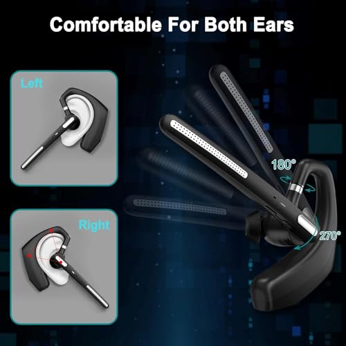 Bluetooth Earpiece Wireless with Mic Mute 100 Hours Work time Black | Ultralight Business Earphone for Driving/Trucker/Office Compatible with Cell Phones and PC