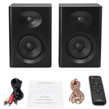 4-Inch Powered Bluetooth Bookshelf Speakers, Walnut - color: Black