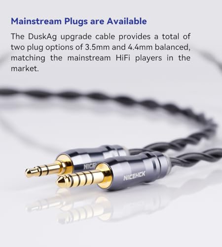 NICEHCK DuskAg 5N Pure Silver IEM Cable QDC Connector 3.5mm Single Ended | 5N pure silver & OCC shielding boosts mid-high density, 1.2m cord, QDC pin, 3.5mm plug for QDC IEM audiophiles - size: 3.5mm With QDC