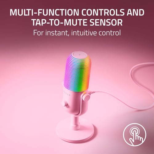 Razer Seiren V3 Chroma 32‐Bit DSP, USB-C Microphone for PC & Mac, Pink | AI Audio Processing, Noise Isolation, Tap-to-Mute, Supercardioid Condenser Mic, Chroma RGB, Discord, OBS Studio, Streamlabs