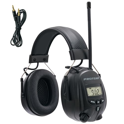 Digital AM FM Radio Headphones, Hearing Protection Earmuff for Adult, 30dB SNR for Mowing, Construction, Chainsaw - color: Am Fm Radio + Battery + Black