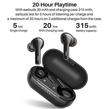 TOZO A2 Mini Wireless Earbuds, Ultra Lightweight Bluetooth 5.3 Headphones | Comfortable Fit Ear buds, Clear Calls with Built-in Mic, Immersive Premium Sound, 20H Playtime, in Ear Headset, Black - color: Black