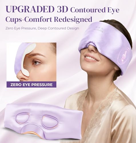 LC-dolida 3D Silk Bluetooth Sleep Mask, Mulberry Silk Sleep Mask with Bluetooth Headphones, Bluetooth Eye Sleep Mask for Side Sleepers, Total Blackout Bluetooth Eye Mask for Women Men, Light Purple - color: Light Purple