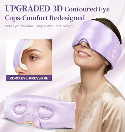 LC-dolida 3D Silk Bluetooth Sleep Mask, Mulberry Silk Sleep Mask with Bluetooth Headphones, Bluetooth Eye Sleep Mask for Side Sleepers, Total Blackout Bluetooth Eye Mask for Women Men, Light Purple - color: Light Purple