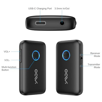 YMOO Airplane Bluetooth Adapter for AirPods, Bluetooth Transmitter Receiver | for TV, with aptX Adaptive & Low Latency, 3.5mm Aux Wireless Audio Adapter for 2 Headphones, Airplane Travel Essentials - color: Black