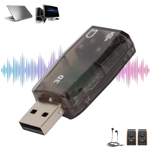 Stereo Virtual 5.1 Channel USB 2.0 Pure Digital Sound Card with 3.5mm Headphone Microphone Jacks External Sound Adapter for Windows PC