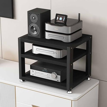 Multi-Functional Stereo Cabinet with Wooden Shelves & Steel Frame - Desktop Amplifier & AV Media Player Stand(Black,45 * 35 * 35.5cm) - color: Black, size: 17.7"D x 13.8"W x 14"H (1 Drawers)