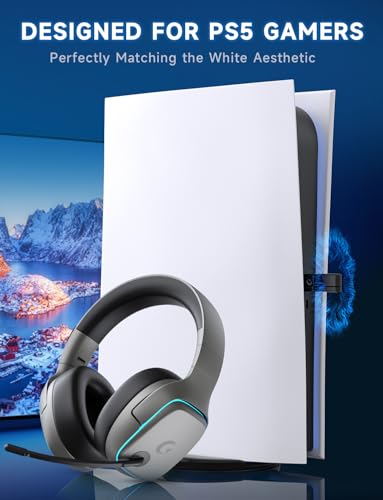 Gvyugke 2.4GHz Wireless Gaming Headsets for PS5, PS4, PC, Switch, SpaceGray | Bluetooth 5.3 Gaming Headphones with Noise Canceling Mic, 7.1 Surround Sound, 70H Battery, Blue Lighting - color: Space Gray