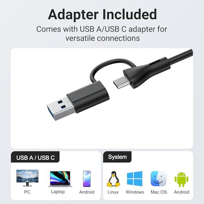 Computer Speakers with Microphone for Desktop PC, USB Monitor Speakers with Clip, Wired Laptop Sound Bar, Stereo & Bass, PC Speaker w/Mic for Meeting/Gaming/Online Learning, Easily Clamps to Monitor