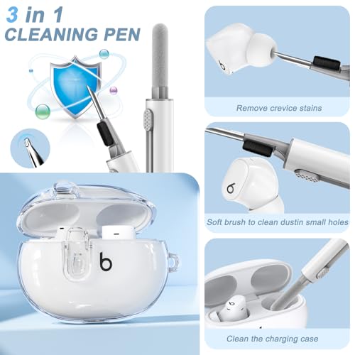for Beats Studio Buds/Studio Buds Plus Case Cover with Lock, Clear | Protective Cover for New Beats Studio Buds + Wireless Earbuds Case with Keychain & Cleaner Kit (2021/2023) - color: Clear+P
