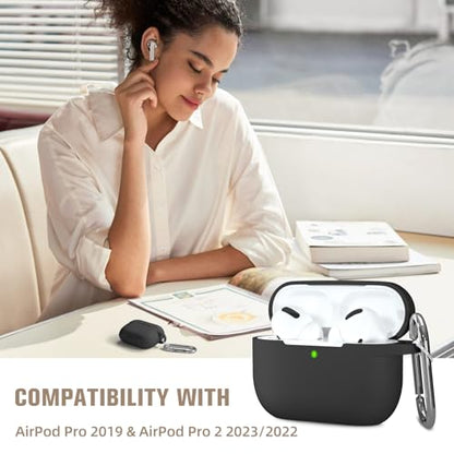 Hamile Compatible with AirPods Pro Case Protective Silicone Airpod Case Shockproof Cover Skin for Apple Airpod Pro 2019 Charging Case, with Keychain, Black - color: Black