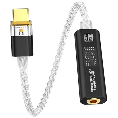 USB C to 3.5mm with CX31993 & MAX97220 DAC Headphone Adapter | Portable Decoding Amp Hi-Res 32bit/384KHz Audio Dongle with Silver-Plated OCC Cable for iPhone, Android, Mac, IEMs Earphones - color: Black