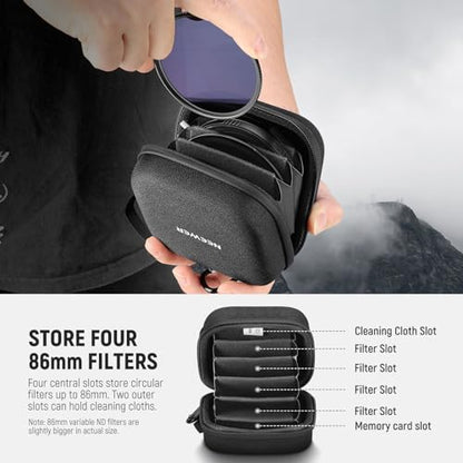 Neewer PB12 11 x 11 cm Filter Storage Bag with Expandable Dividers, Wrist Strap and Carabiner for 4 Circular Filters 86 mm - style: Pb12