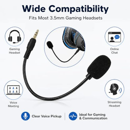 Headset Microphone, 3.5mm Plug, Adjustable 360 Degrees Bendable Jack, Black, for Gaming Headsets, Mic Headsets Accessories