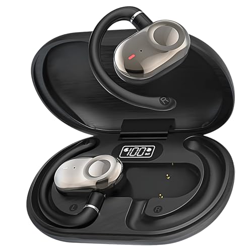 Open Ear Earbuds Bi-Axial Custom Fit Immersive Sound Wireless Headphones | Over The Ear Bluetooth Ear Buds Waterproof Long Battery for Running Outdoor Sports Travel Conference - OpenBass Fit Black - color: Onyx Black