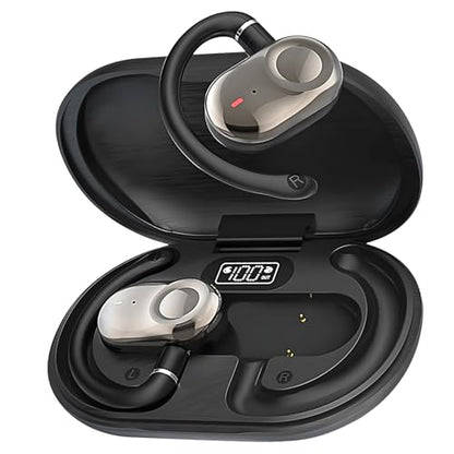 Open Ear Earbuds Bi-Axial Custom Fit Immersive Sound Wireless Headphones | Over The Ear Bluetooth Ear Buds Waterproof Long Battery for Running Outdoor Sports Travel Conference - OpenBass Fit Black - color: Onyx Black