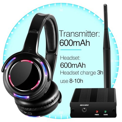 10pcs Bundle Wireless Silent Disco LED Flashing Light Headphones with 1 Transmitter 500m Distance