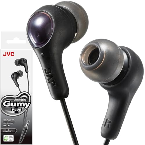 JVC Gumy HAFX7BN 인이어 이어버드 헤드폰, 블랙 | 강력한 사운드, 편안하고 안전한 핏, 실리콘 이어 피스 S/M/L, 종이 패키지 - color: 블랙., size: 마이크 없음