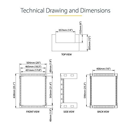 StarTech.com 2-Post 12U Heavy-Duty Wall-Mount Network Rack, 19" Open Frame Server Rack, 12" Deep, Wall Mount Data Rack for IT / AV / Patch Panel / Computer Equipment (RK12WALLO) - size: 12U