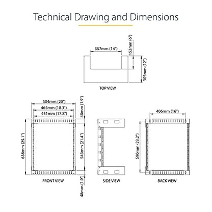 StarTech.com 2-Post 12U Heavy-Duty Wall-Mount Network Rack, 19" Open Frame Server Rack, 12" Deep, Wall Mount Data Rack for IT / AV / Patch Panel / Computer Equipment (RK12WALLO) - size: 12U