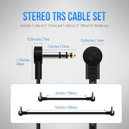 TRS Guitar Patch Cable 1/4 inch Right Angle Effect Pedal Cord | Noise Free Pedal Board Patch Cables, Low Profile Stereo TRS Effect Patch Cords for Pedals (6IN+12IN) - size: 6IN+12IN