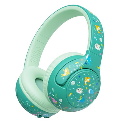 iClever BTH27 Toddler Headphones for 2+ Year Old Baby Kids Travel Study | SafeSound Tech3.0, 74H Playtime, Bluetooth 5.4, BPA Free, Aux, Soft Baby Headphones, Easy Operation, Adjustable, Green - color: Green