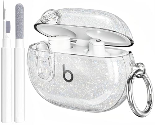 Studio Buds/Studio Buds Plus Case Cover Clear 2021/2023 Men Lock Clip with Cleaner Kit, GARTOO Protective Case for Women Girls Kids Clear Glitter - color: Clear Glitter