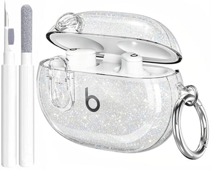 Studio Buds/Studio Buds Plus Case Cover Clear 2021/2023 Men Lock Clip with Cleaner Kit, GARTOO Protective Case for Women Girls Kids Clear Glitter - color: Clear Glitter