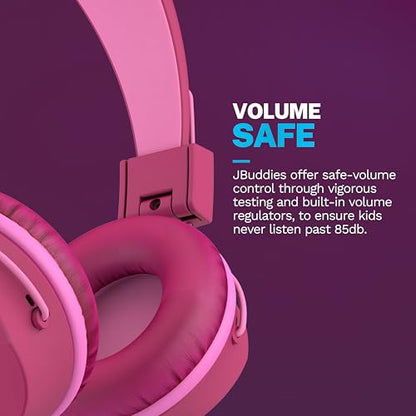 JLab JBuddies Studio on-Ear Kids Wired Headphones with mic, Volume Limiter, Foldable, Adjustable, Dark Pink - color: Dark Pink, size: Headphones